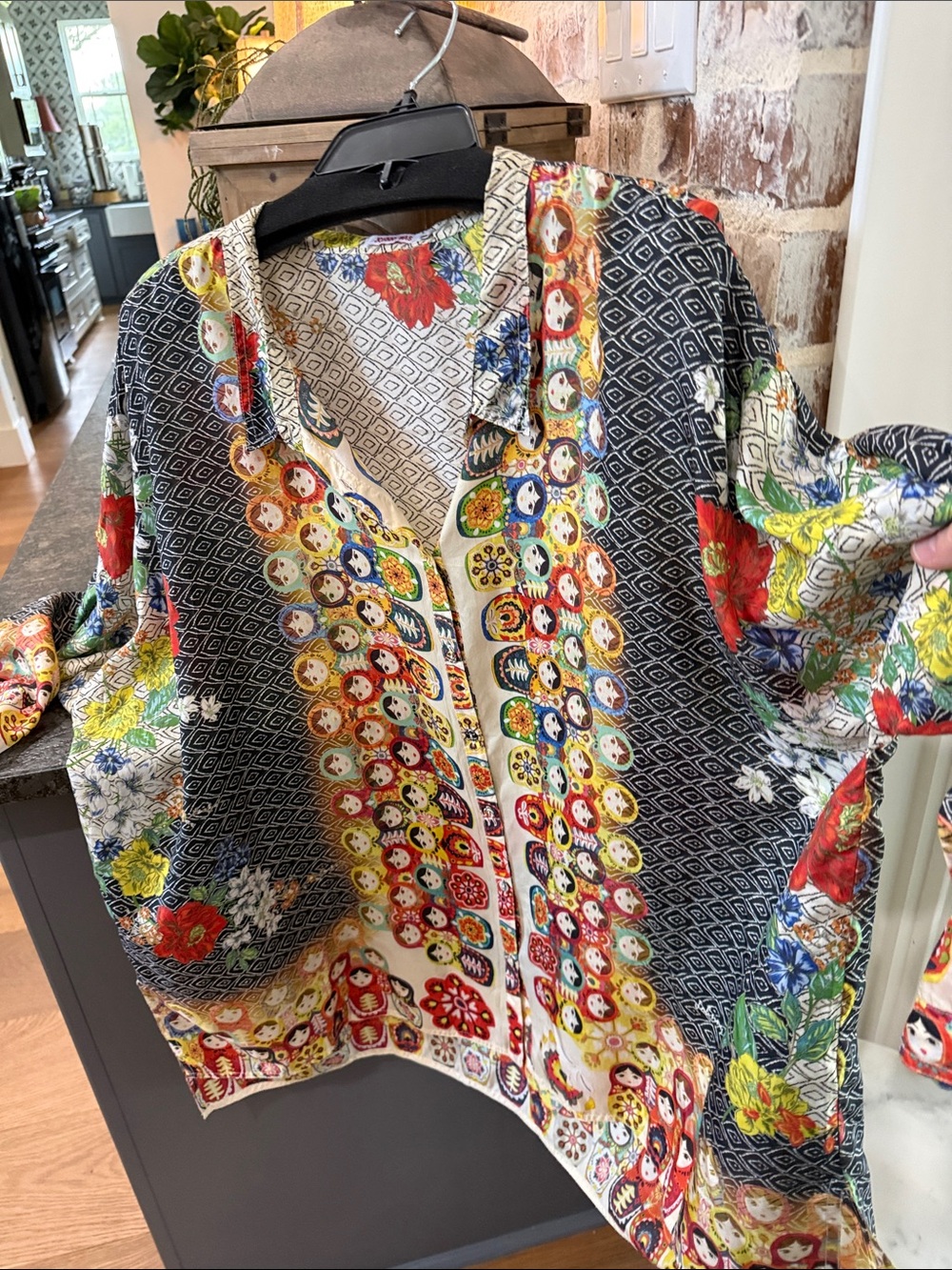 Women’s JOHNNY WAS 1X Russian Nesting Doll long sleeve blouse - Picture 2 of 9